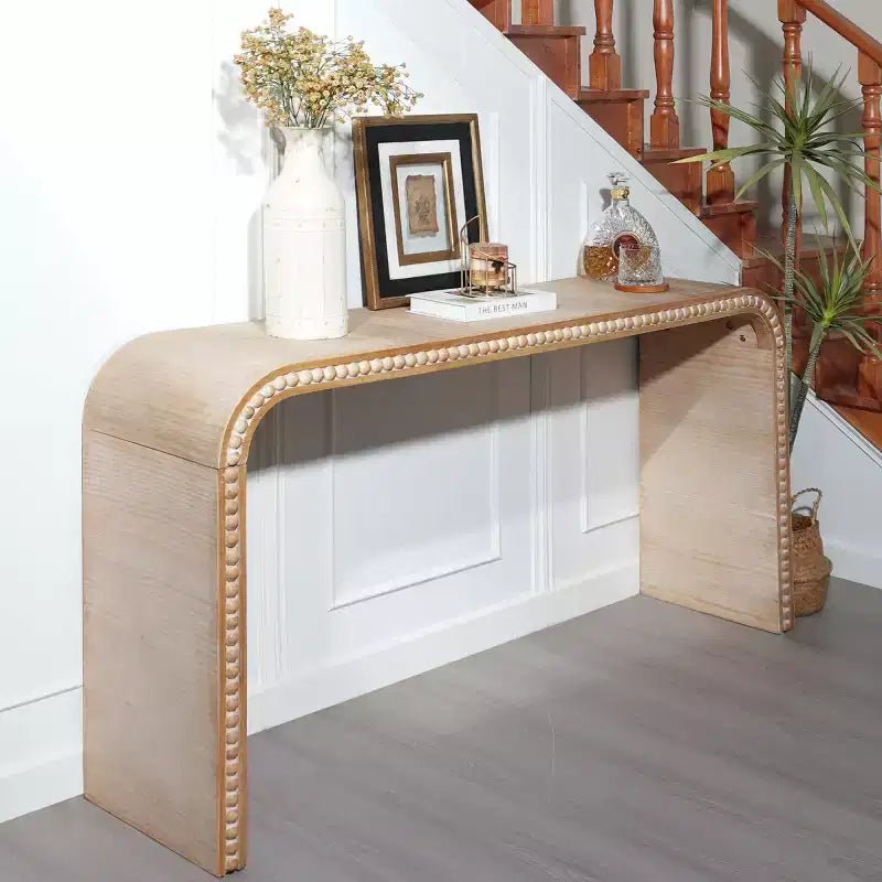 Console de 59 pouces avec rebord perlé, Table d'entrée longue et incurvée style ferme bohème pour salon, hall d'entrée - Panipeachy
