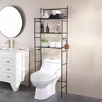 3 - Étagère autoportante à 4 niveaux pour toilettes, meuble de rangement, économiseur d'espace de salle de bain, comprend 4 crochets, noir