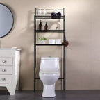 3 - Étagère autoportante à 4 niveaux pour toilettes, meuble de rangement, économiseur d'espace de salle de bain, comprend 4 crochets, noir