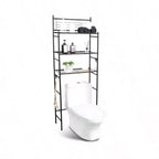 3 - Étagère autoportante à 4 niveaux pour toilettes, meuble de rangement, économiseur d'espace de salle de bain, comprend 4 crochets, noir