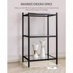 Étagère en verre trempé, bibliothèque 6 niveaux à cadre fin en acier noir pour chambre, salle de bain, bureau, étagère de rangement solide et robuste