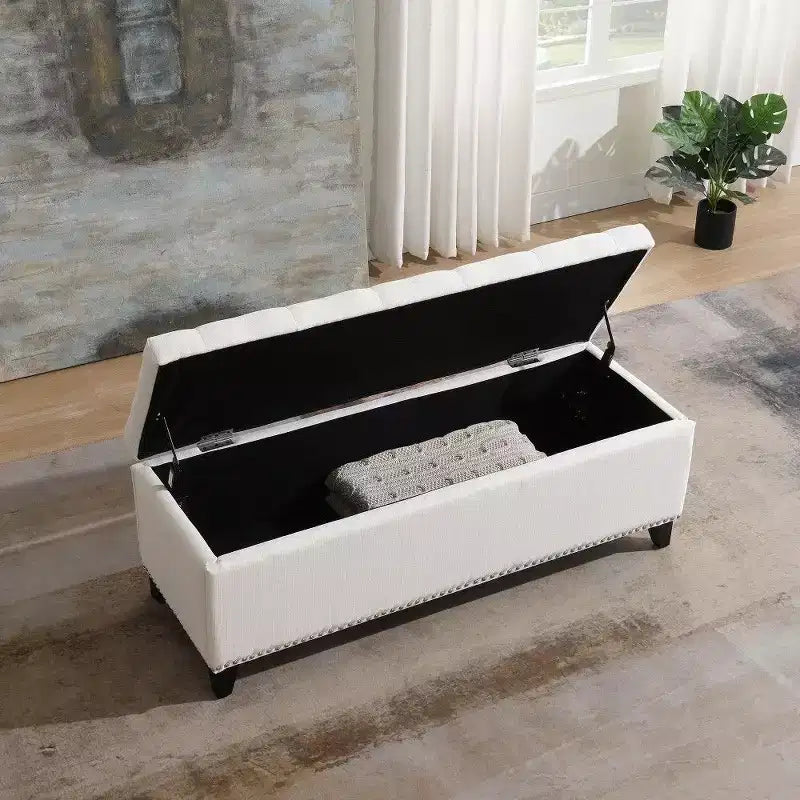 Banc de rangement TUYOHW 47,5, banc de bout de lit Teddy touffeté avec charnière de sécurité, ottoman pour salon, entrée, capacité de 227 kg