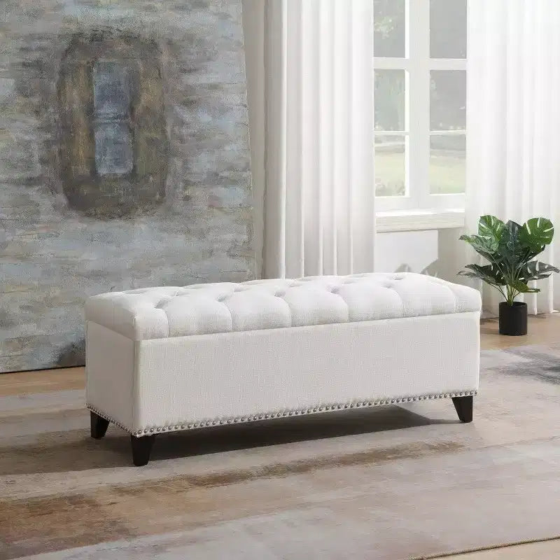 Banc de rangement TUYOHW 47,5, banc de bout de lit Teddy touffeté avec charnière de sécurité, ottoman pour salon, entrée, capacité de 227 kg