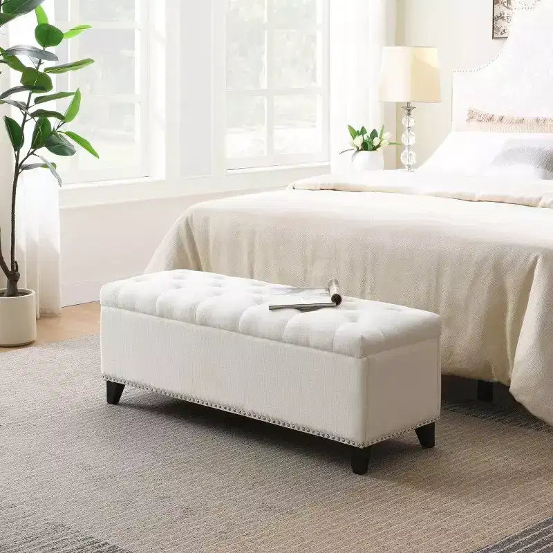 Banc de rangement TUYOHW 47,5, banc de bout de lit Teddy touffeté avec charnière de sécurité, ottoman pour salon, entrée, capacité de 227 kg