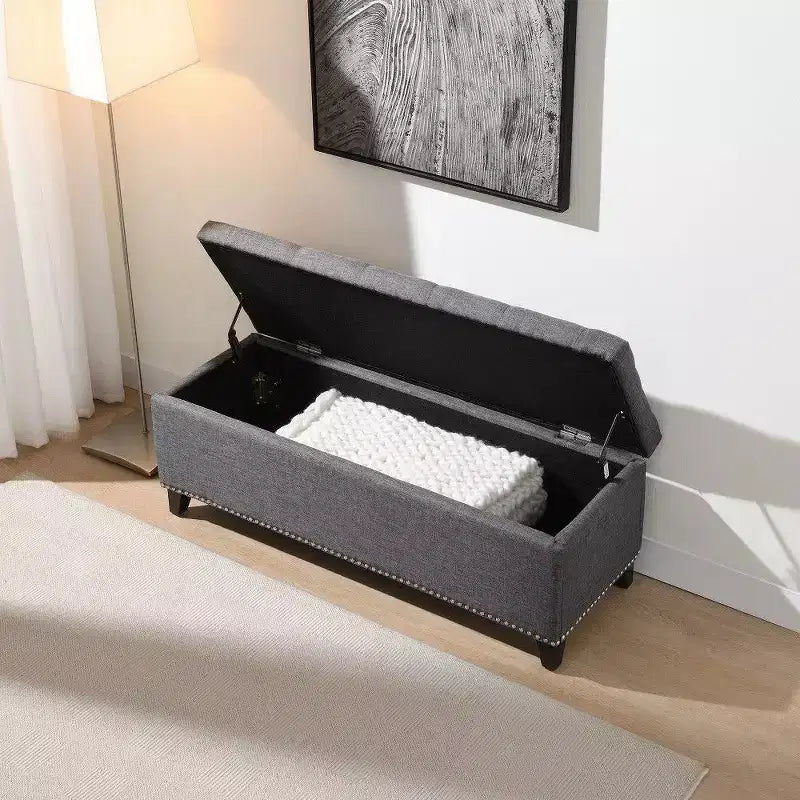 Banc de rangement TUYOHW 47,5, banc de bout de lit Teddy touffeté avec charnière de sécurité, ottoman pour salon, entrée, capacité de 227 kg