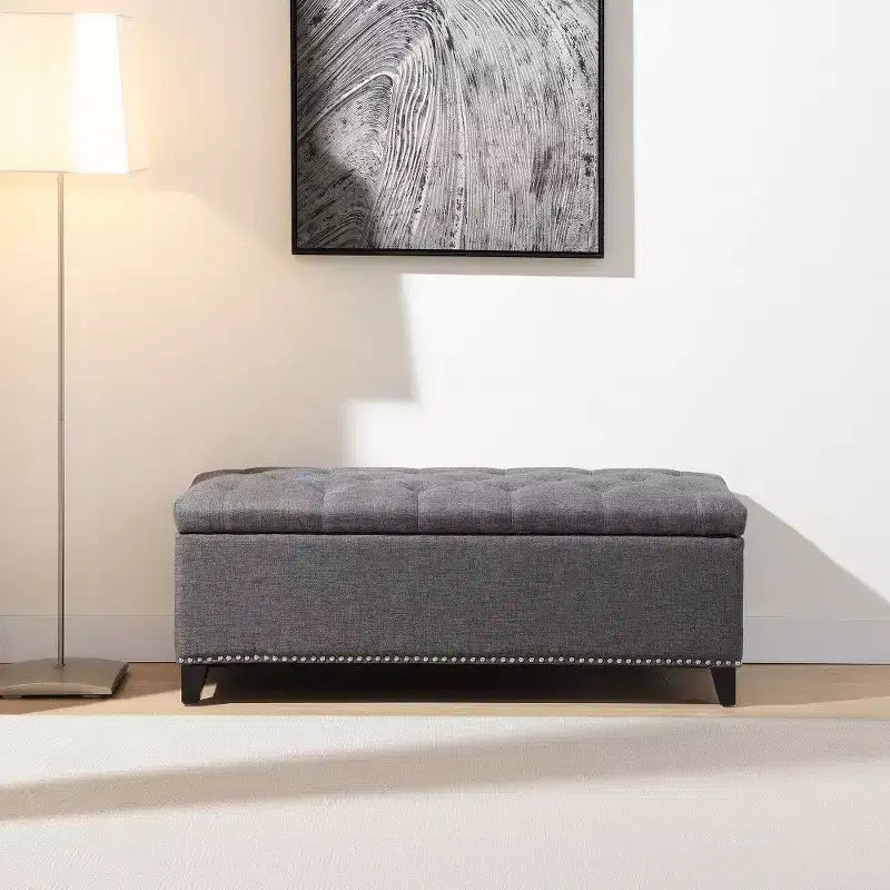 Banc de rangement TUYOHW 47,5, banc de bout de lit Teddy touffeté avec charnière de sécurité, ottoman pour salon, entrée, capacité de 227 kg