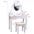 Coiffeuse, Ensemble de coiffeuse pour filles avec miroir éclairé et tabouret, Table de maquillage avec 5 tiroirs, Coiffeuse