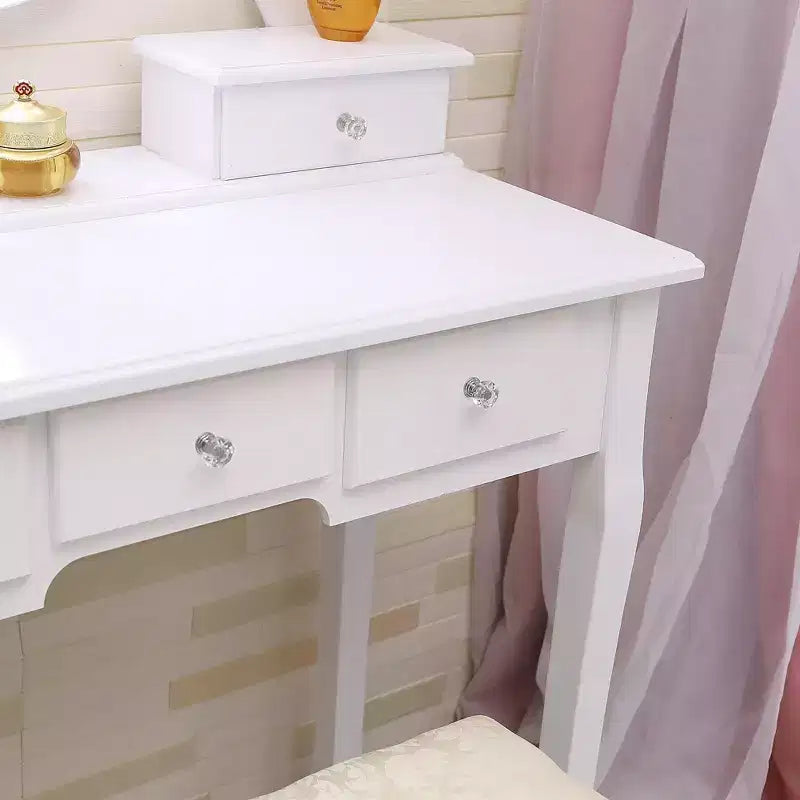 Coiffeuse, Ensemble de coiffeuse pour filles avec miroir éclairé et tabouret, Table de maquillage avec 5 tiroirs, Coiffeuse