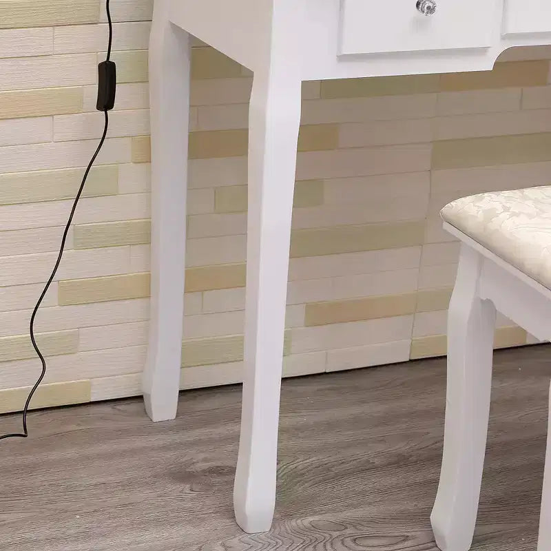 Coiffeuse, Ensemble de coiffeuse pour filles avec miroir éclairé et tabouret, Table de maquillage avec 5 tiroirs, Coiffeuse