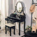 Coiffeuse, Ensemble de coiffeuse pour filles avec miroir éclairé et tabouret, Table de maquillage avec 5 tiroirs, Coiffeuse