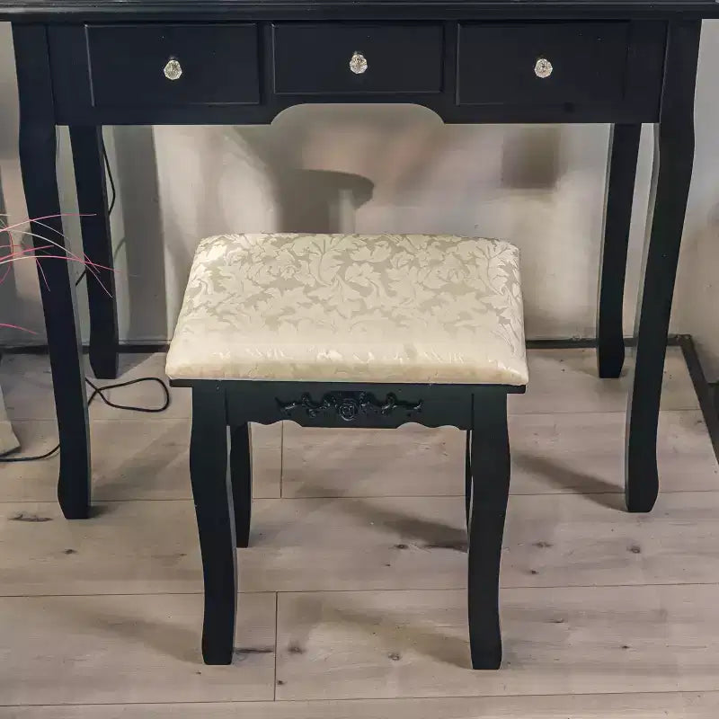 Coiffeuse, Ensemble de coiffeuse pour filles avec miroir éclairé et tabouret, Table de maquillage avec 5 tiroirs, Coiffeuse