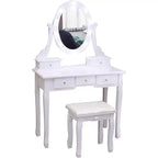 Coiffeuse, Ensemble de coiffeuse pour filles avec miroir éclairé et tabouret, Table de maquillage avec 5 tiroirs, Coiffeuse