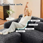 Canapés sectionnels sans accoudoirs en tissu peluche en forme de U, couleur Kaki Clair, 149 pouces, avec coussins décoratifs et 2 poufs (Connexion par boucles)