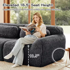 Canapés sectionnels sans accoudoirs en tissu peluche en forme de U, couleur Kaki Clair, 149 pouces, avec coussins décoratifs et 2 poufs (Connexion par boucles)