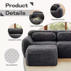 Canapés sectionnels sans accoudoirs en tissu peluche en forme de U, couleur Kaki Clair, 149 pouces, avec coussins décoratifs et 2 poufs (Connexion par boucles)