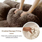Canapés sectionnels sans accoudoirs en tissu peluche en forme de U, couleur Kaki Clair, 149 pouces, avec coussins décoratifs et 2 poufs (Connexion par boucles)