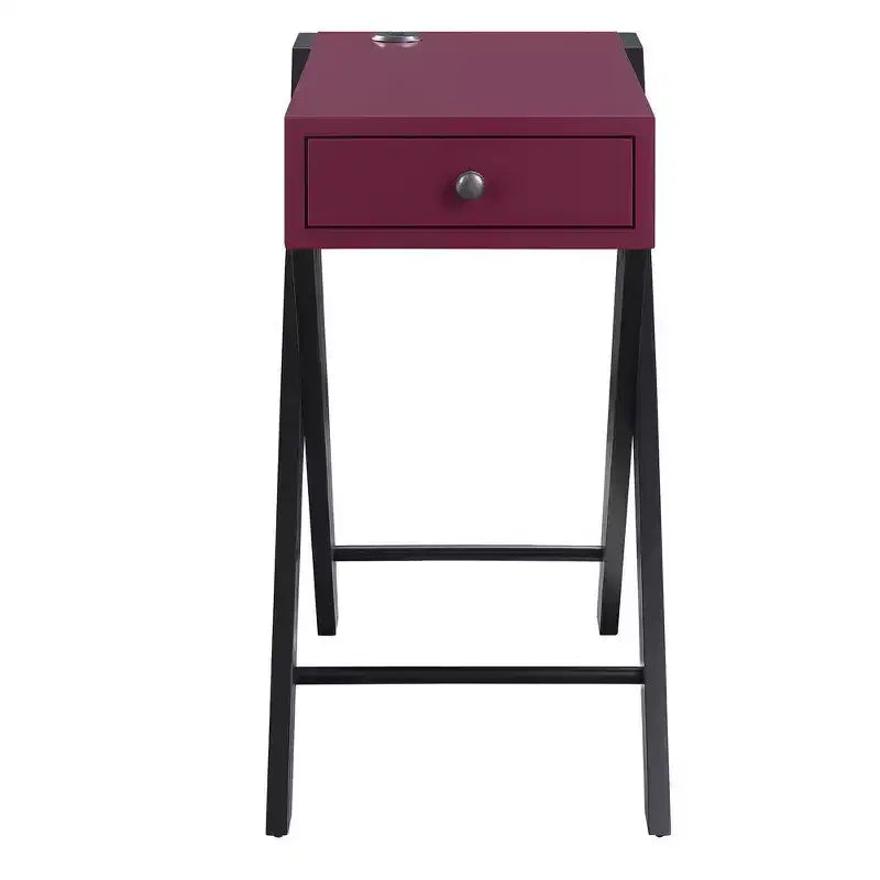 Table d'appoint Royal Hampton avec pieds en X et 1 tiroir, violet et noir