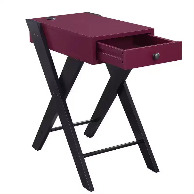 Table d'appoint Royal Hampton avec pieds en X et 1 tiroir, violet et noir