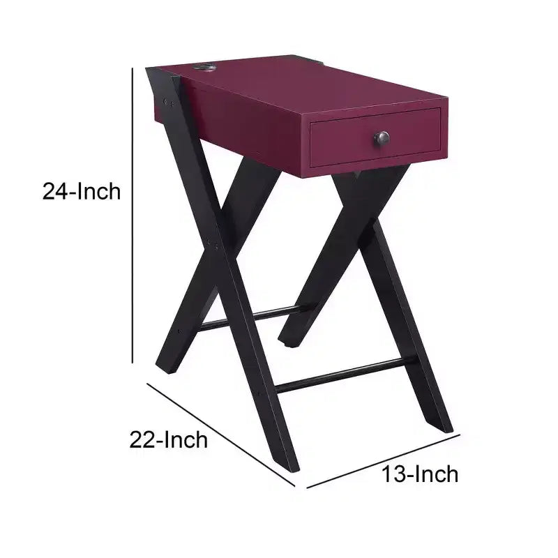 Table d'appoint Royal Hampton avec pieds en X et 1 tiroir, violet et noir