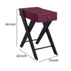 Table d'appoint Royal Hampton avec pieds en X et 1 tiroir, violet et noir