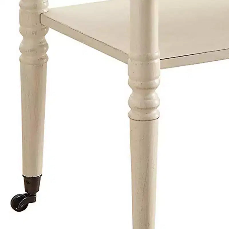Table plateau en bois à 2 niveaux de 32 pouces avec roulettes, blanc antique - BM157309
