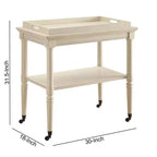 Table plateau en bois à 2 niveaux de 32 pouces avec roulettes, blanc antique - BM157309