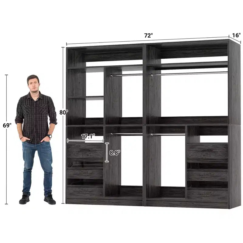Besiost Lot de 2 systèmes de rangement avec tiroirs en bois, organisateur de penderie autoportant avec tringles de suspension