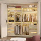 Besiost Set of 2 Closet System with Wood Drawers, Freestanding Closet Organizer with Hanging Rods