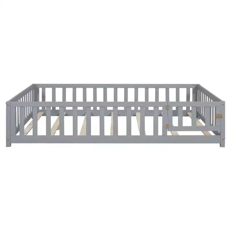 TUYOHW Lit au sol pleine grandeur pour tout-petits avec lattes de support et porte, lit Montessori moderne avec barrières de sécurité pour chambre à coucher