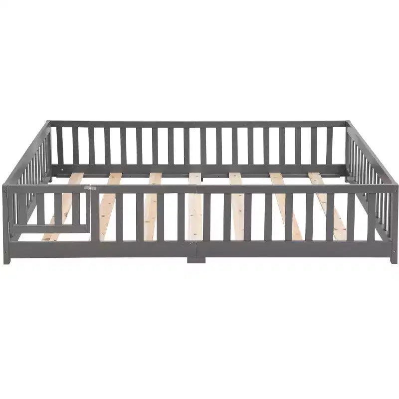 TUYOHW Lit au sol pleine grandeur pour tout-petits avec porte pour enfants, lit Montessori moderne en forme de maison avec clôture pour chambre à coucher