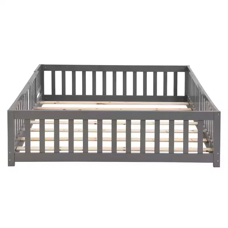 TUYOHW Lit au sol pleine grandeur pour tout-petits avec porte pour enfants, lit Montessori moderne en forme de maison avec clôture pour chambre à coucher