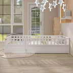 Lit d'enfant au sol TUYOHW, taille double, avec barrière de sécurité très haute, lit Montessori moderne avec porte pour chambre à coucher