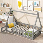 Lit d'enfant au sol TUYOHW, taille double, avec barrière de sécurité très haute, lit Montessori moderne avec porte pour chambre à coucher