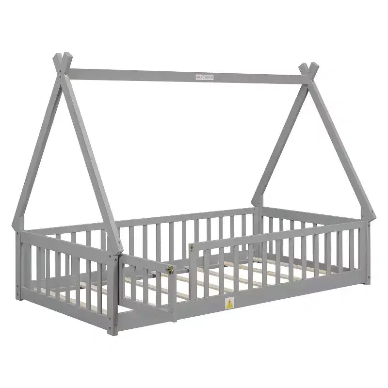 Lit d'enfant au sol TUYOHW, taille double, avec barrière de sécurité très haute, lit Montessori moderne avec porte pour chambre à coucher