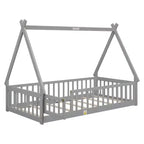 Lit d'enfant au sol TUYOHW, taille double, avec barrière de sécurité très haute, lit Montessori moderne avec porte pour chambre à coucher