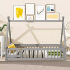 Lit d'enfant au sol TUYOHW, taille double, avec barrière de sécurité très haute, lit Montessori moderne avec porte pour chambre à coucher
