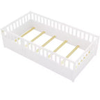 Lit d'enfant au sol TUYOHW, taille double, avec barrière de sécurité très haute, lit Montessori moderne avec porte pour chambre à coucher