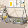 TUYOHW Twin Size Toddler Floor Bed with Super High Security Barrier,Modern Montessori Bed with Door for Bedroom