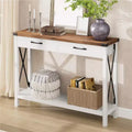 43 Console Table with Drawers & Open Shelf, Entryway Table2-Tier Narrow Sofa Table for Entryway, Living Room, Corridor,White