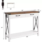 43 Console de table avec tiroirs et étagère ouverte, Table d'entrée, Table de canapé étroite à 2 niveaux pour l'entrée, le salon, le couloir, Blanc