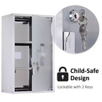 Armoire à pharmacie verrouillable 12 x 20, boîte murale médicale en acier inoxydable à 3 niveaux avec 2 clés et étagères pour salle de bain