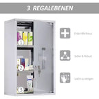 Armoire à pharmacie verrouillable 12 x 20, boîte murale médicale en acier inoxydable à 3 niveaux avec 2 clés et étagères pour salle de bain
