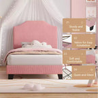 Cadre de lit double en velours, avec revêtement en velours côtelé doux, lattes en bois durables et support sans bruit, aucun sommier tapissier requis, rose