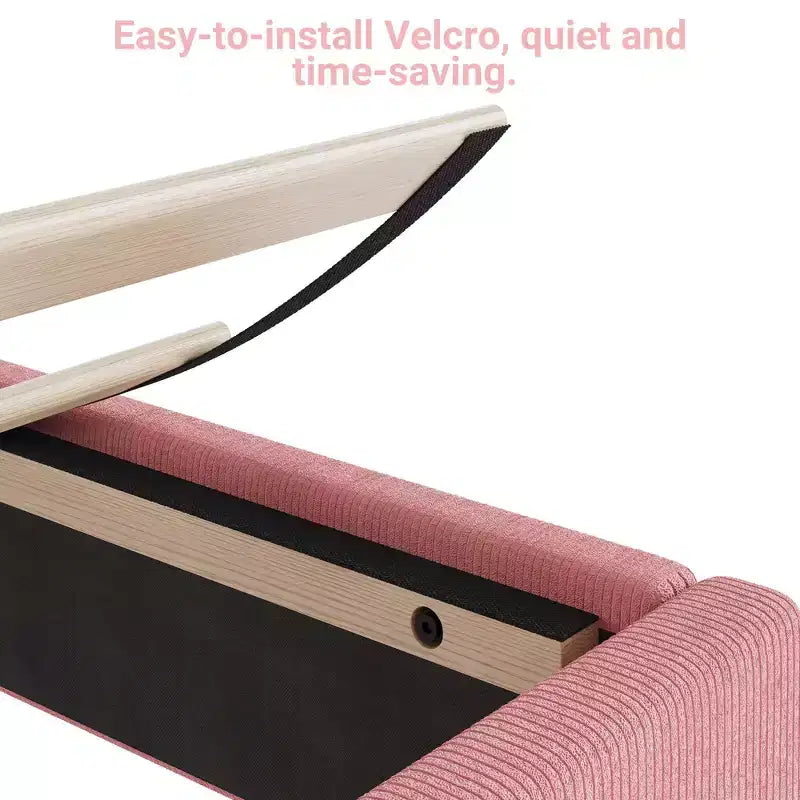 Cadre de lit double en velours, avec revêtement en velours côtelé doux, lattes en bois durables et support sans bruit, aucun sommier tapissier requis, rose