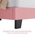 Cadre de lit double en velours, avec revêtement en velours côtelé doux, lattes en bois durables et support sans bruit, aucun sommier tapissier requis, rose