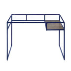 Bureau rectangulaire Royal Hampton avec plateau en verre, compartiment ouvert et piétement luge, bleu