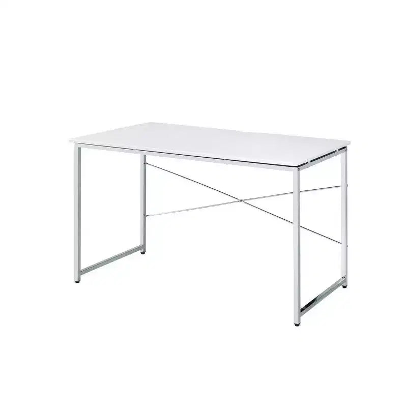 Royal Hampton Writing Desk with X Shaped Cross Bar and Chrome Finish, White