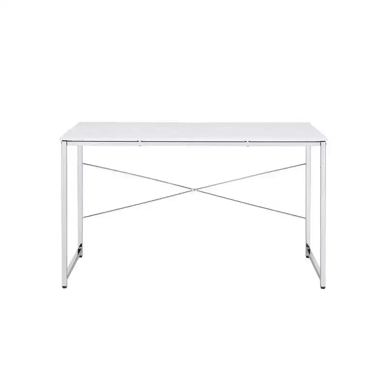 Bureau Royal Hampton avec barre transversale en X et finition chromée, blanc