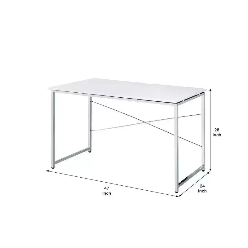 Bureau Royal Hampton avec barre transversale en X et finition chromée, blanc