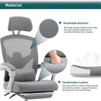 Fauteuil de bureau ergonomique TUYOHW avec repose-pieds, chaise de bureau en maille à dossier haut avec appui-tête réglable et support lombaire pour le bureau à domicile, capacité de 125 kg